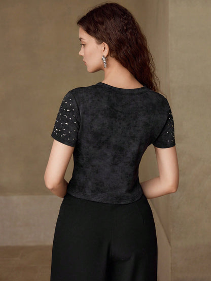 MOTF PREMIUM CAMISETA DE MANGA CORTA CON RHINESTONES