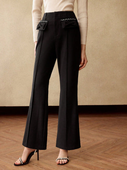MOTF PREMIUM Pantalones de traje acampanados con detalle de solapa con lazo de cinta de contraste y costura delantera