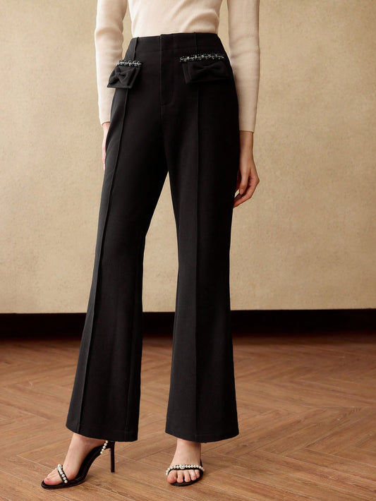 MOTF PREMIUM Pantalones de traje acampanados con detalle de solapa con lazo de cinta de contraste y costura delantera
