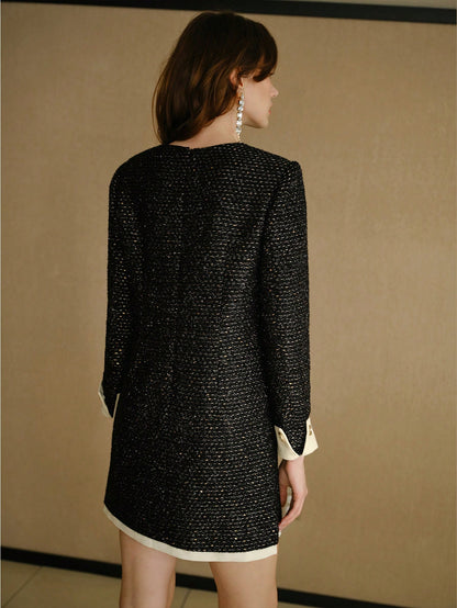 MOTF STUDIO Vestido midi con detalle de solapa y ribete de contraste en tweed, atuendo para Año Nuevo
