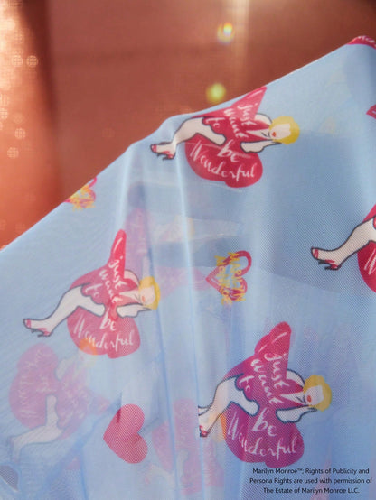 Marilyn Monroe X SHEIN Conjunto De Dos Piezas Con Mangas Acampanadas Y Adornos Con Volantes, Estampado De Personajes Y Corazones