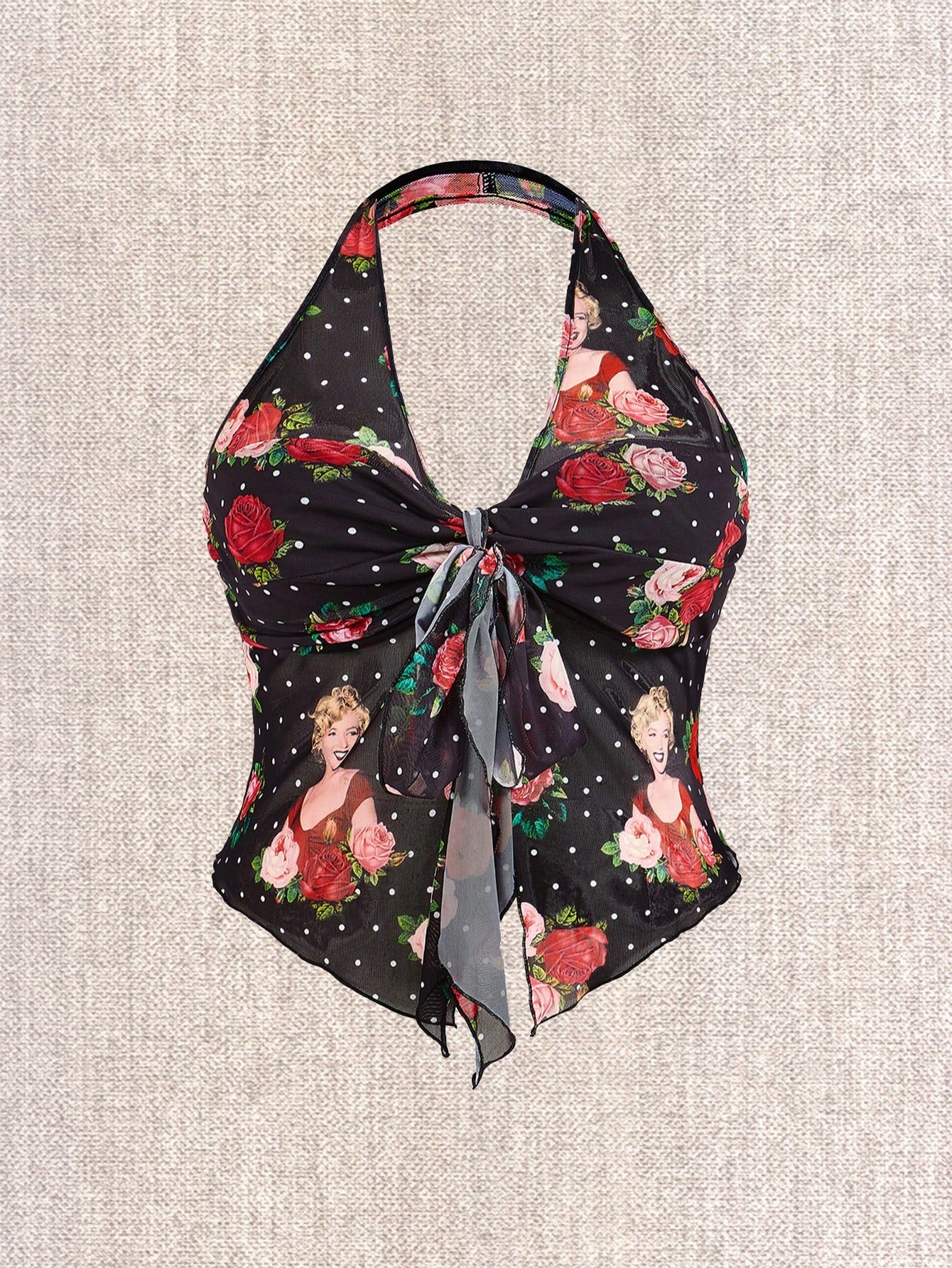 Marilyn Monroe X SHEIN Top de tirantes con estampado de puntos y rosa en talla grande para mujer, elegante y sexy para el verano