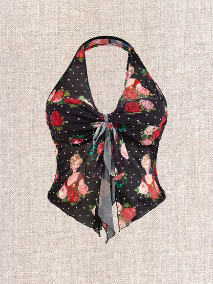 Marilyn Monroe X SHEIN Top de tirantes con estampado de puntos y rosa en talla grande para mujer, elegante y sexy para el verano