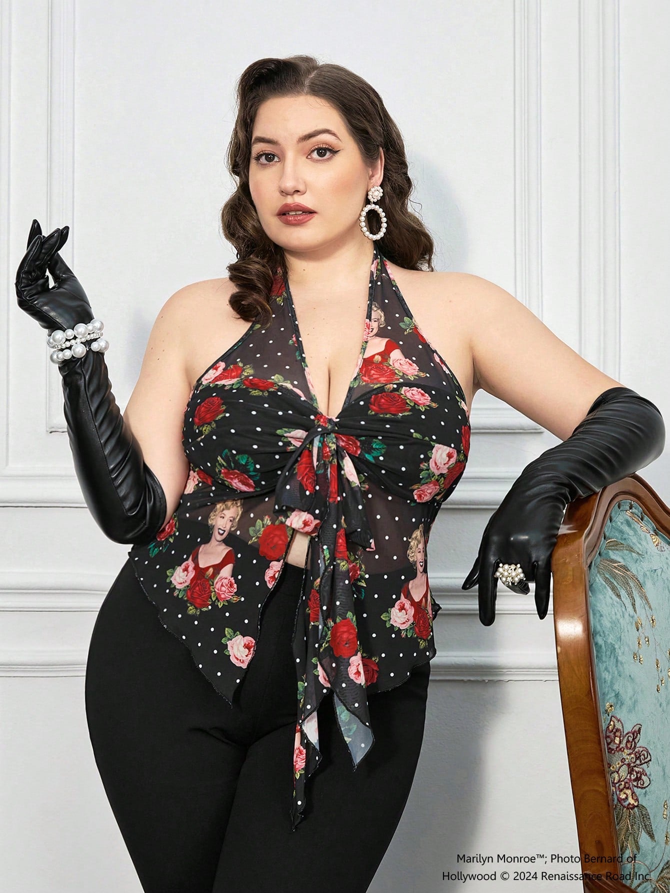 Marilyn Monroe X SHEIN Top de tirantes con estampado de puntos y rosa en talla grande para mujer, elegante y sexy para el verano