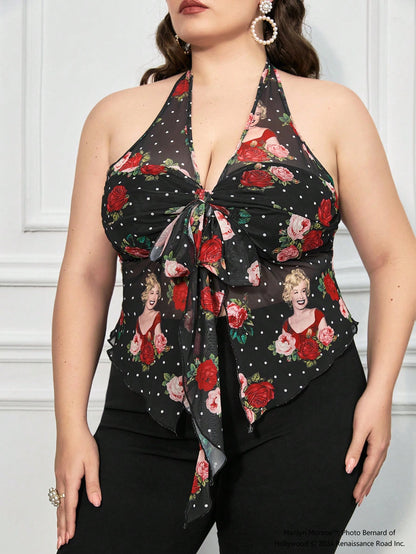 Marilyn Monroe X SHEIN Top de tirantes con estampado de puntos y rosa en talla grande para mujer, elegante y sexy para el verano