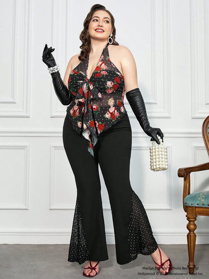 Marilyn Monroe X SHEIN Top de tirantes con estampado de puntos y rosa en talla grande para mujer, elegante y sexy para el verano