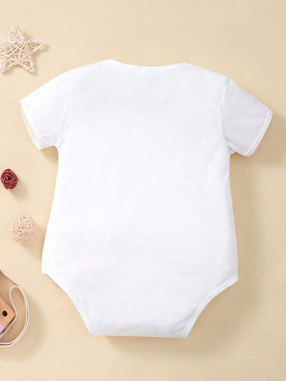 Mono de manga corta con estampado de muñeco de nieve, sombrero y bufanda a cuadros, estilo casual y lindo para niño, adecuado para fiesta de Navidad