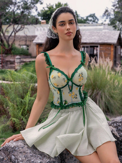 SHEIN Myrelith 1 pieza Sujetador sexy con aros y estampado de malla para mujeres para salir