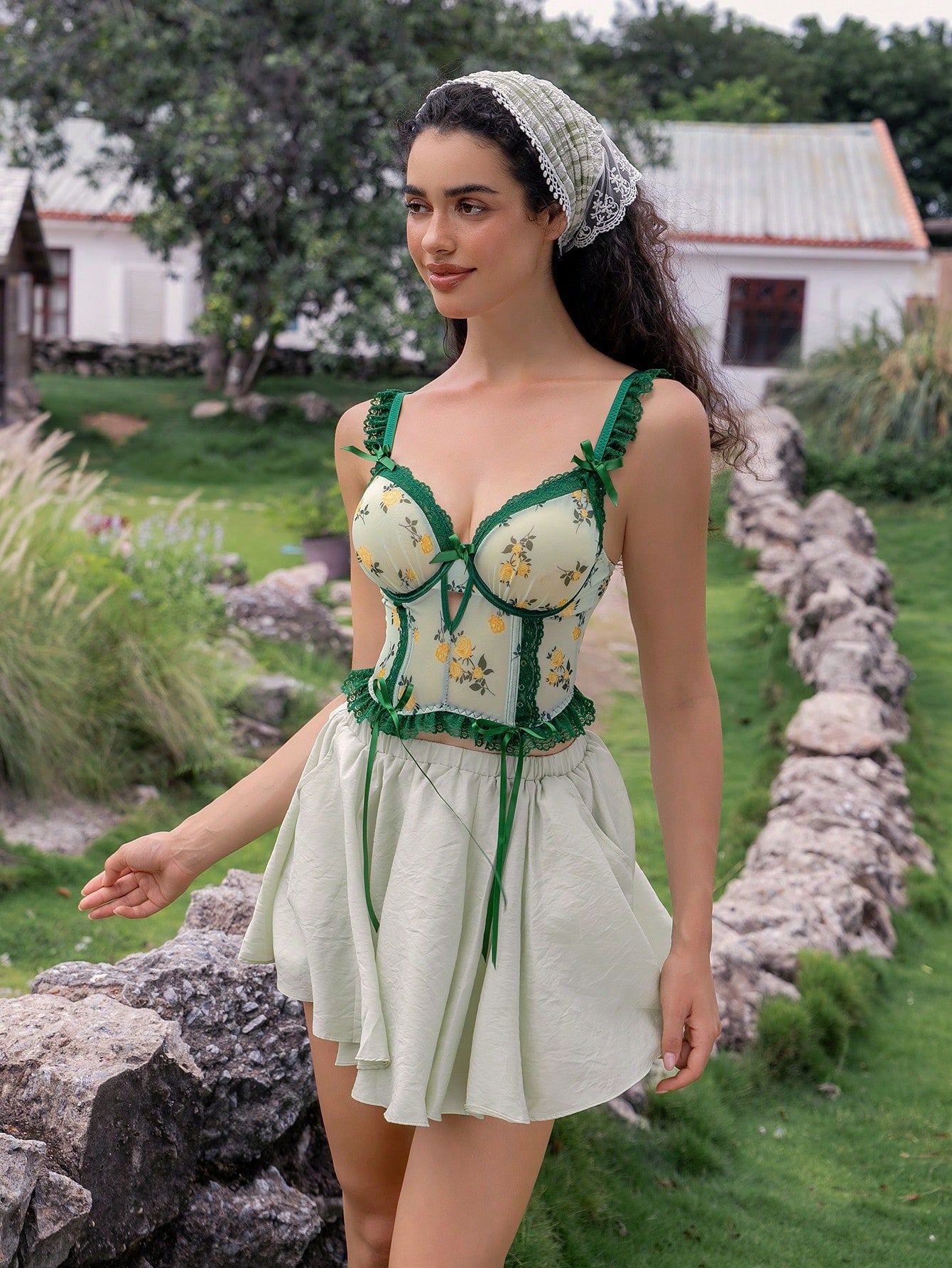 SHEIN Myrelith 1 pieza Sujetador sexy con aros y estampado de malla para mujeres para salir