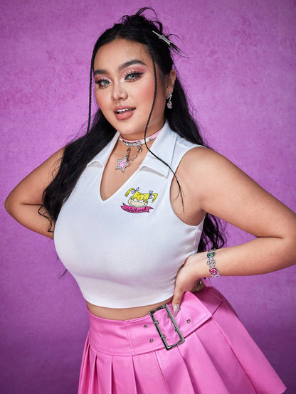 Nick 90s | SHEIN Top Corto De Cuello En V Con Figura De Dibujos Animados Y Letras Impresas