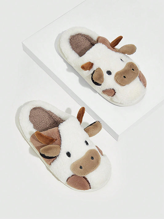 CUCCOO Quty Zapatillas de interior de moda con patrón de vaca de dibujos animados para mujer, zapatos de venta de verano para vacaciones de verano
