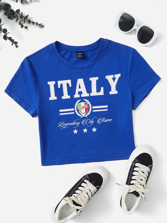 SHEIN EZwear Camiseta béisbol crop con estampado de letra
