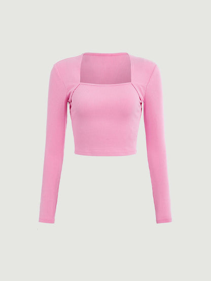 SHEIN MOD Camiseta de cuello cuadrado tejido de canalé
