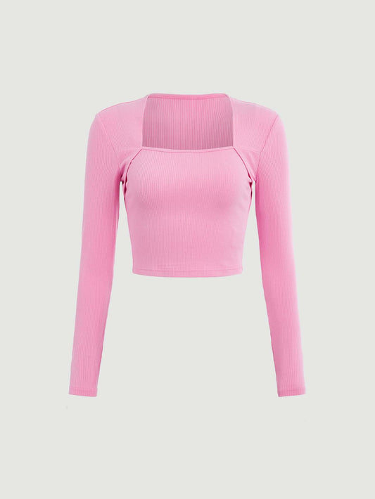 SHEIN MOD Camiseta de cuello cuadrado tejido de canalé
