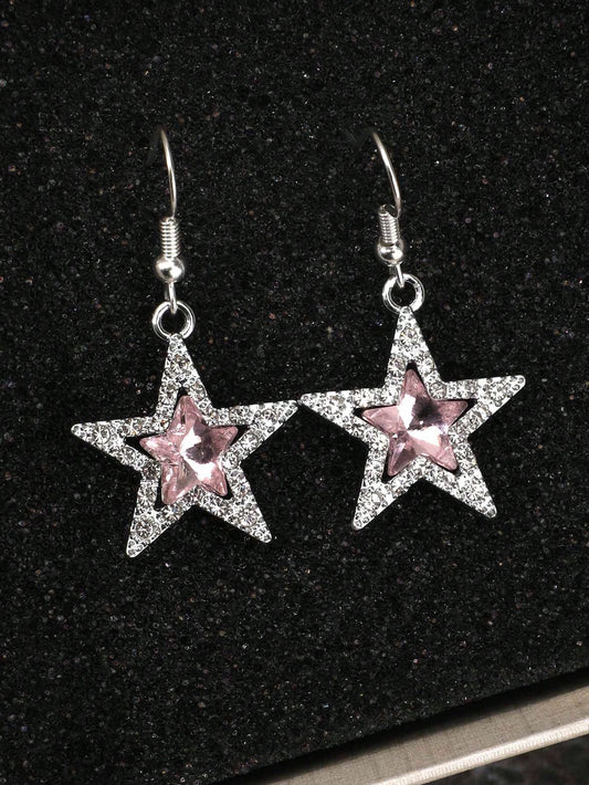 ROMWE Goth 1 Par De Pendientes Retro Con Estilo Gótico Rock En Forma De Estrella Con Detalles De Diamantes De Imitación