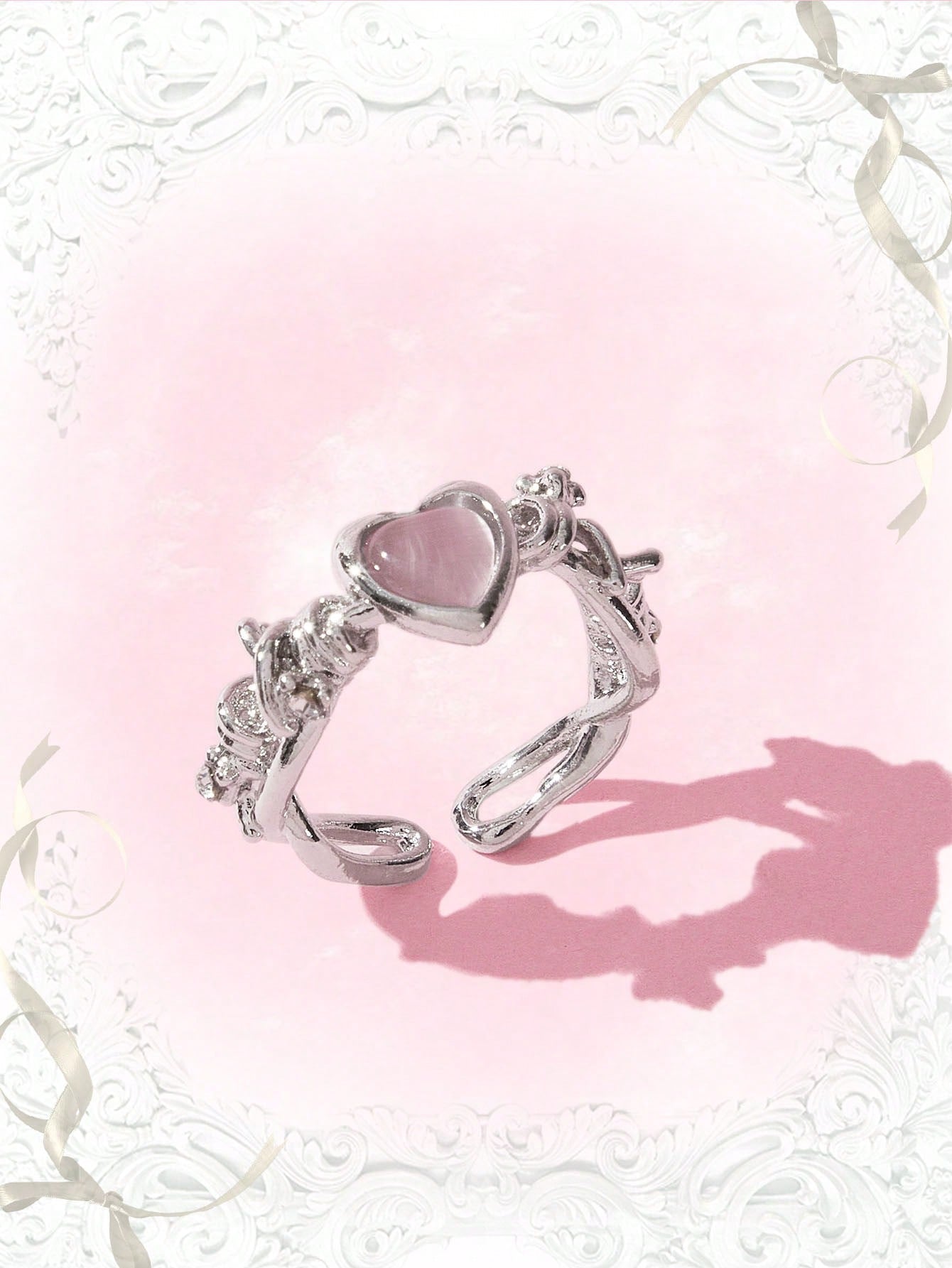 ROMWE Kawaii 1 pieza Anillo abierto moda hierro de aleación con adorno de corazón para mujeres para decoración diaria