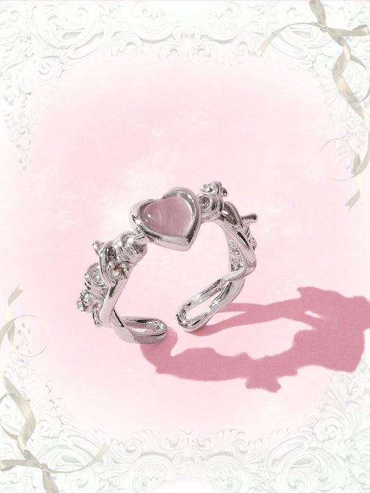 ROMWE Kawaii 1 pieza Anillo abierto moda hierro de aleación con adorno de corazón para mujeres para decoración diaria