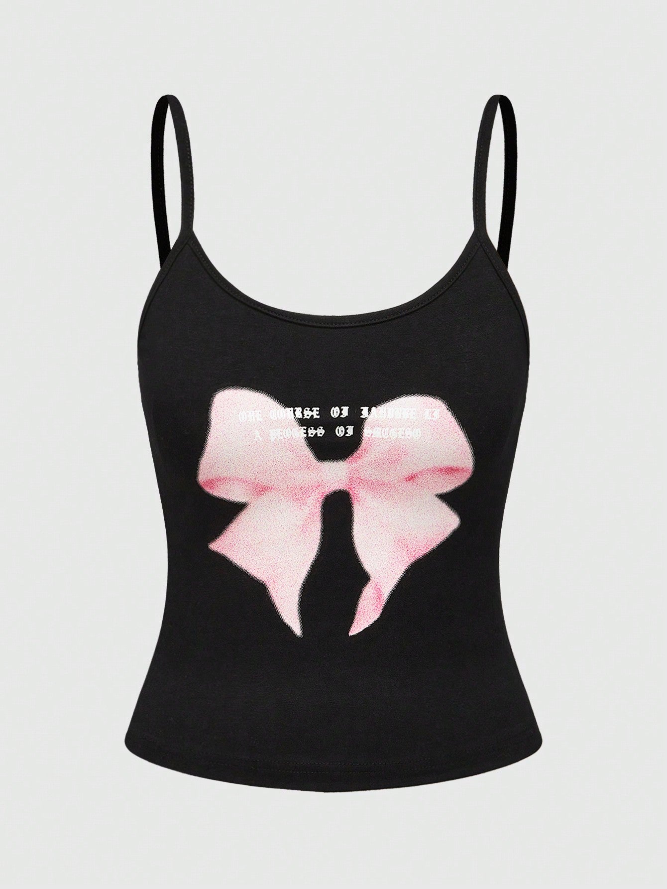 ROMWE Kawaii Top de tirantes con lazo y estampado de consigna de verano