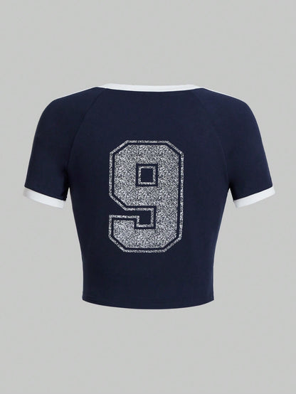 ROMWE Avant Camiseta De Manga Corta Con Estampado Digital Para Mujer