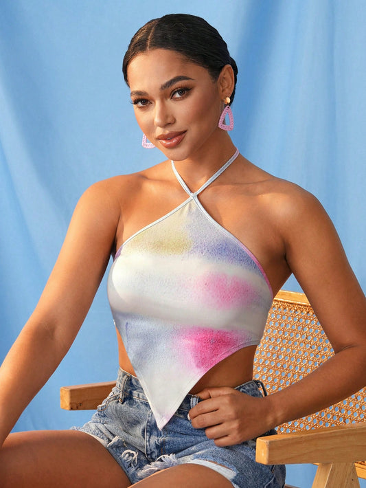Twist and Jam Blusa de mujer estampada con diseños de teñido anudado y pintados por diseñador, para el verano