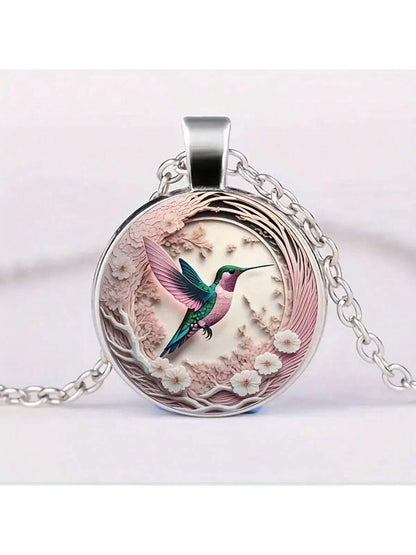 suteyi 1 Pieza Lindo Collar Colgante Redondo Con Patrón De Colibrí En Colores, Estilo Bohemio, Regalo Especial De Acción De Gracias Y Cumpleaños Para Chicas
