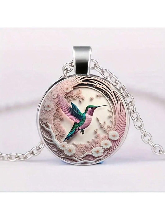 suteyi 1 Pieza Lindo Collar Colgante Redondo Con Patrón De Colibrí En Colores, Estilo Bohemio, Regalo Especial De Acción De Gracias Y Cumpleaños Para Chicas