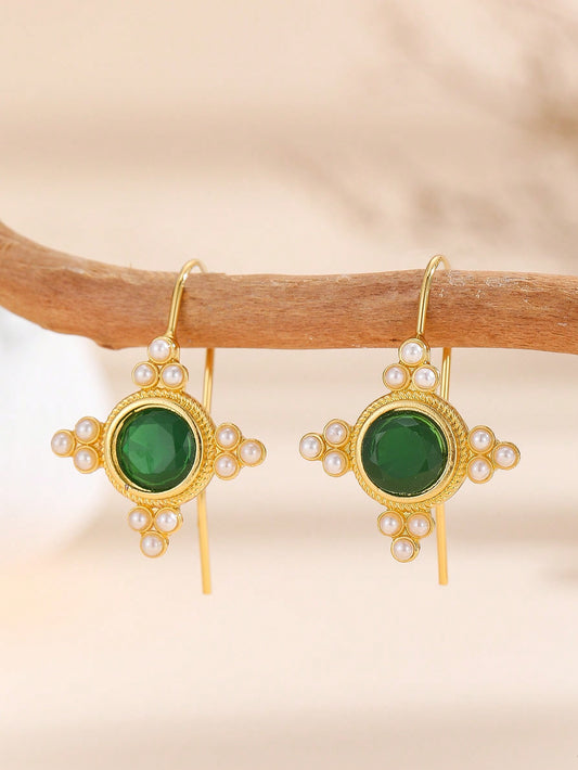 1 par de pendientes con diseño glamoroso y brillante en estilo bohemio, ideales para uso diario de las mujeres