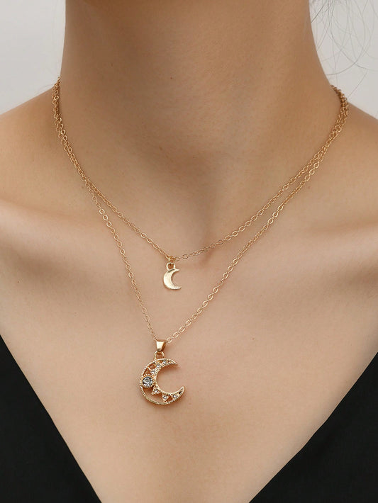 1 pieza Collar con colgante de luna de varias capas, adecuado para uso diario casual y ocasiones de fiesta de mujeres