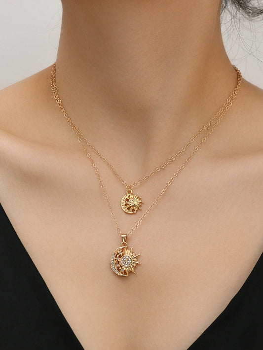 1 pieza Collar de múltiples capas con colgante con elemento solar, de moda para un estilo callejero y adecuado para ocasiones diarias y de fiesta