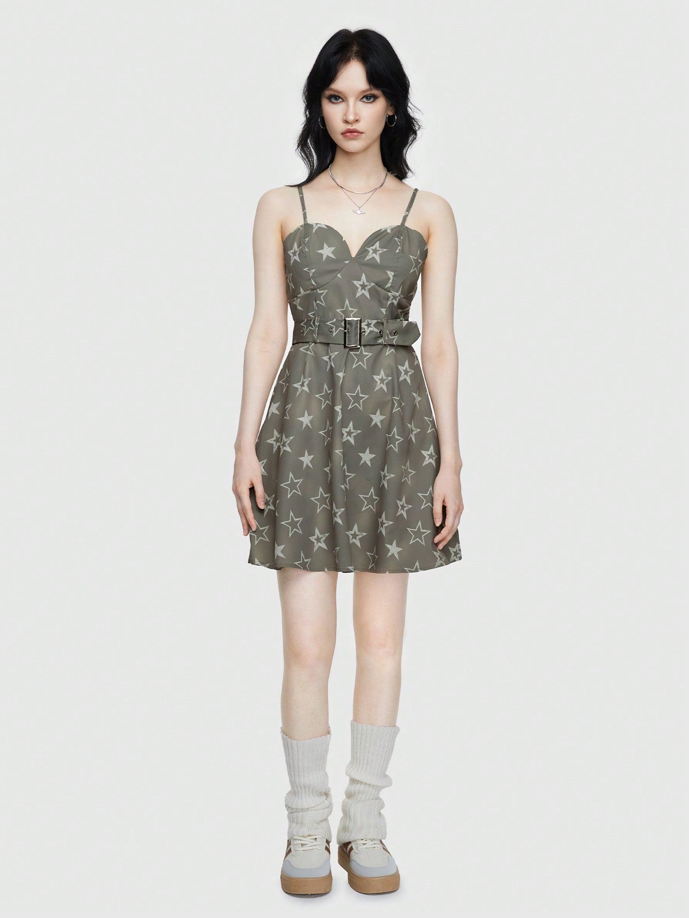 ROMWE Grunge Punk Vestido Camisola Con Diseño De Cinturón Y Estampado De Estrellas Estilo Exterior