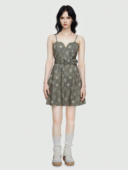 ROMWE Grunge Punk Vestido Camisola Con Diseño De Cinturón Y Estampado De Estrellas Estilo Exterior