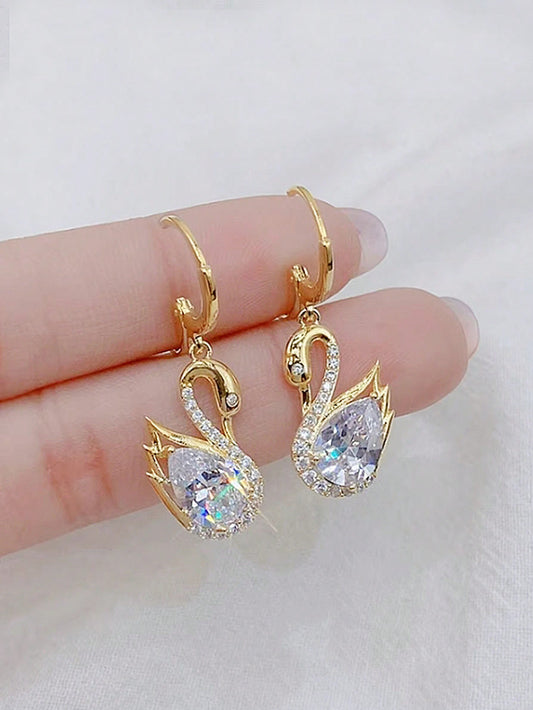 1 par de pendientes elegantes y de alta gama con diseño de cisne de cristal incrustado, para uso diario y de fiesta, regalo de Navidad limitado