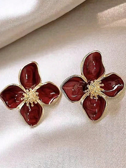 1 par Pendientes de mujer con diseño de 4 flores de dopamina coloridas, regalo versátil y dulce para uso diario y fiestas