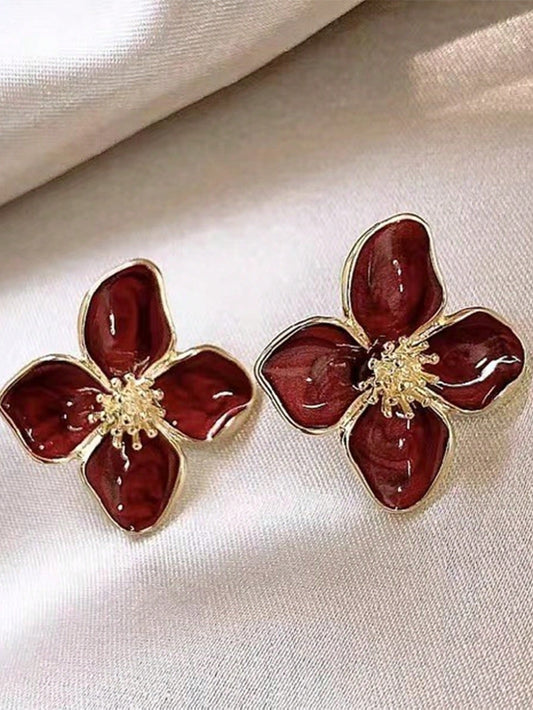 1 par Pendientes de mujer con diseño de 4 flores de dopamina coloridas, regalo versátil y dulce para uso diario y fiestas