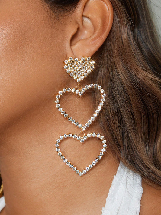 SHEIN SXY Pendientes de uso diario de moda con diseño de corazón decorado con rhinestones