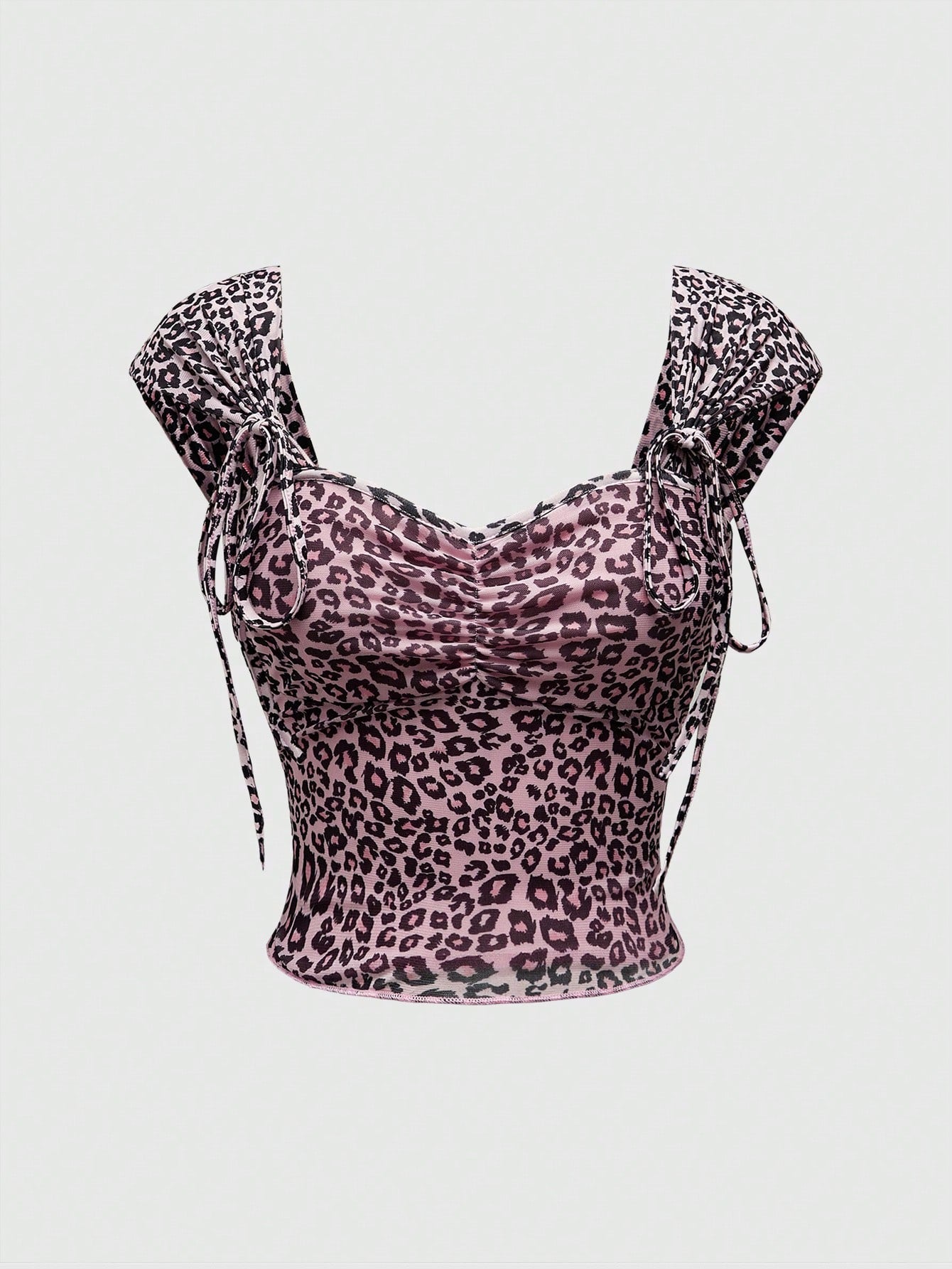 ROMWE J-Fashion Top de tirantes con estampado de leopardo sexy para mujer, cuello corazón con escote pronunciado, cordones con lazo, malla elástica apretada, adecuado para mujeres maduras, atractivas y versátiles, escuela