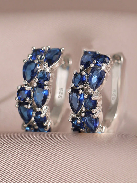 1 par de aretes de moda "Mona Lisa" engastados con zirconia azul para mujer, niña, diario, viaje, banquete, fiesta de graduación, boda, joyería de regalo