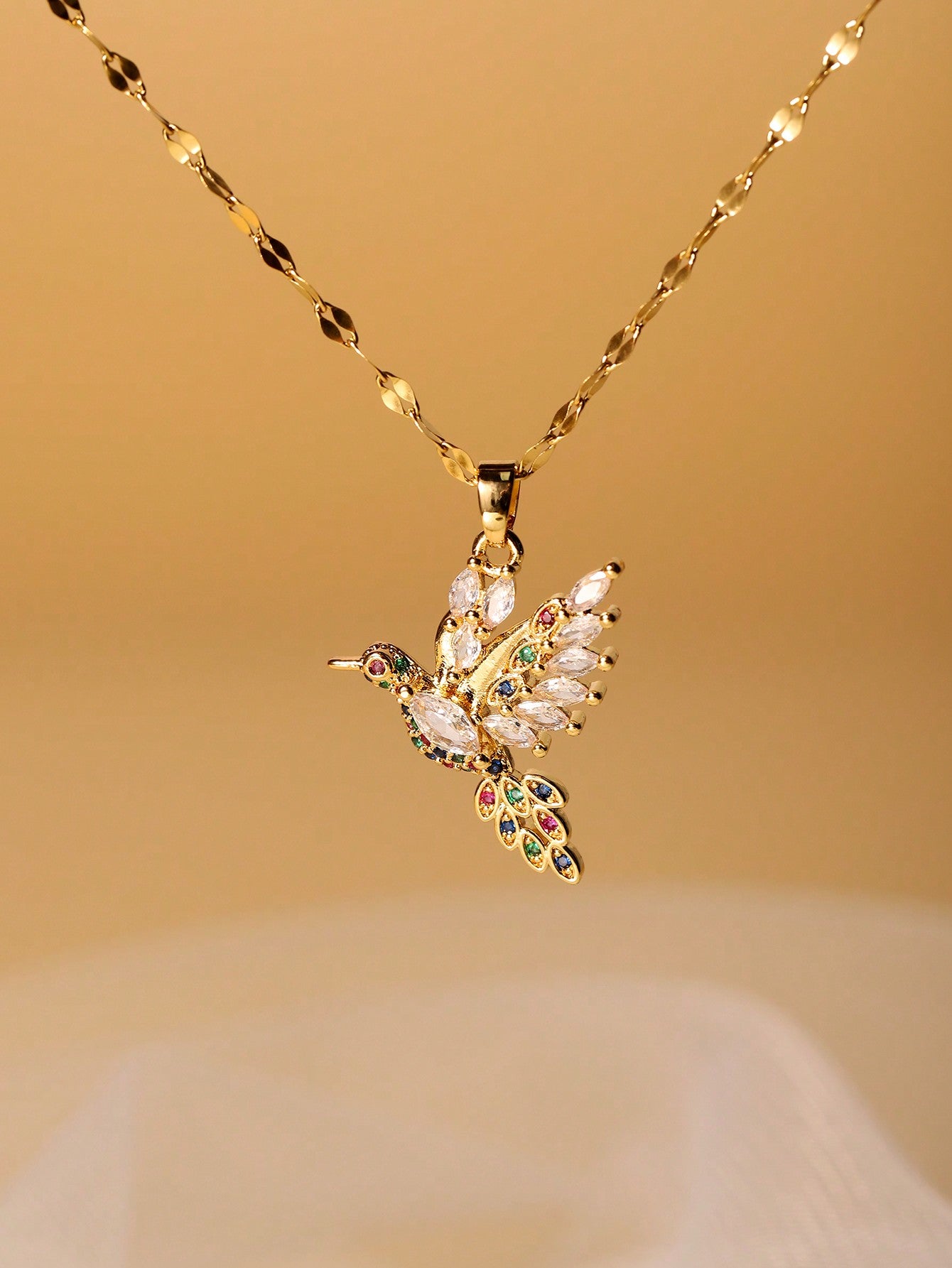 1 Pieza Moda 18k Chapado En Oro Color Acero Inoxidable Rhinestone Colgante De Pájaros Collar Para Mujeres Regalo Diario Y Uso Conmemorativo