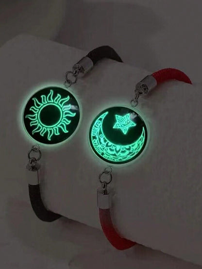 2 piezas/set brazalete de pareja con luna y sol luminosos, adecuado como regalo de hombres a novias