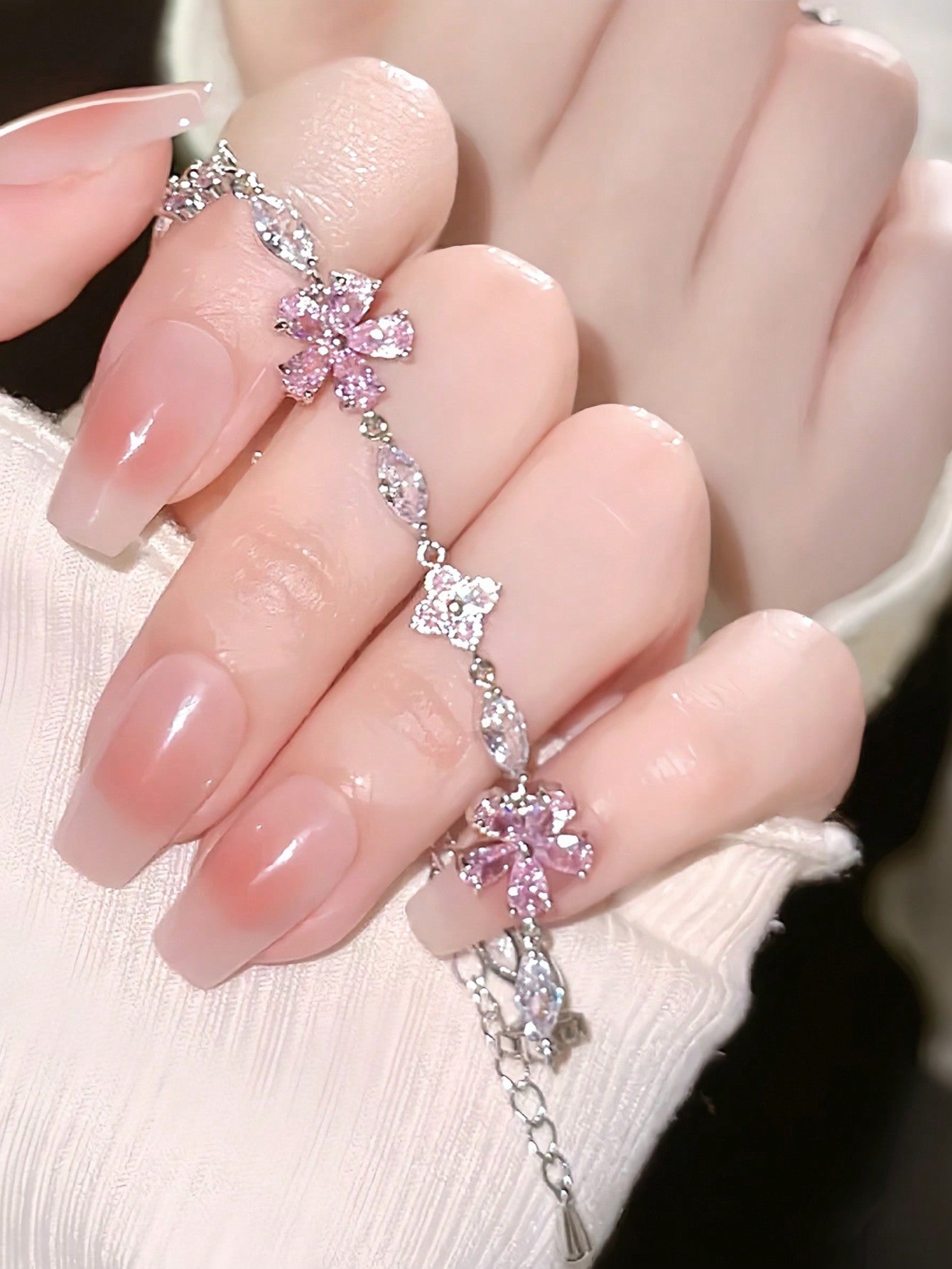 1 Pieza Pulsera De Lazo De Flor De Cerezo De Circonio Cúbico Rosa Para Mujeres, Diseño Minimalista De Moda Al Estilo Ins, Adecuado Para Usar A Diario Y Como Regalo Entre Amigas