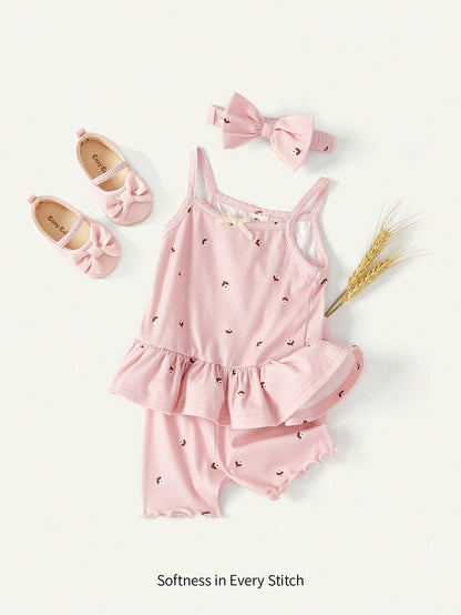 Cozy Pixies Conjunto De Shorts Y Top Halter Con Estampado Floral Para Recién Nacido Niña