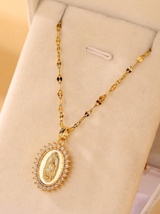 1 pieza Clásico colgante de acero inoxidable de la Virgen María para mujeres, tendencia de moda, joyería, regalo para aniversario, cumpleaños, Día de la Madre