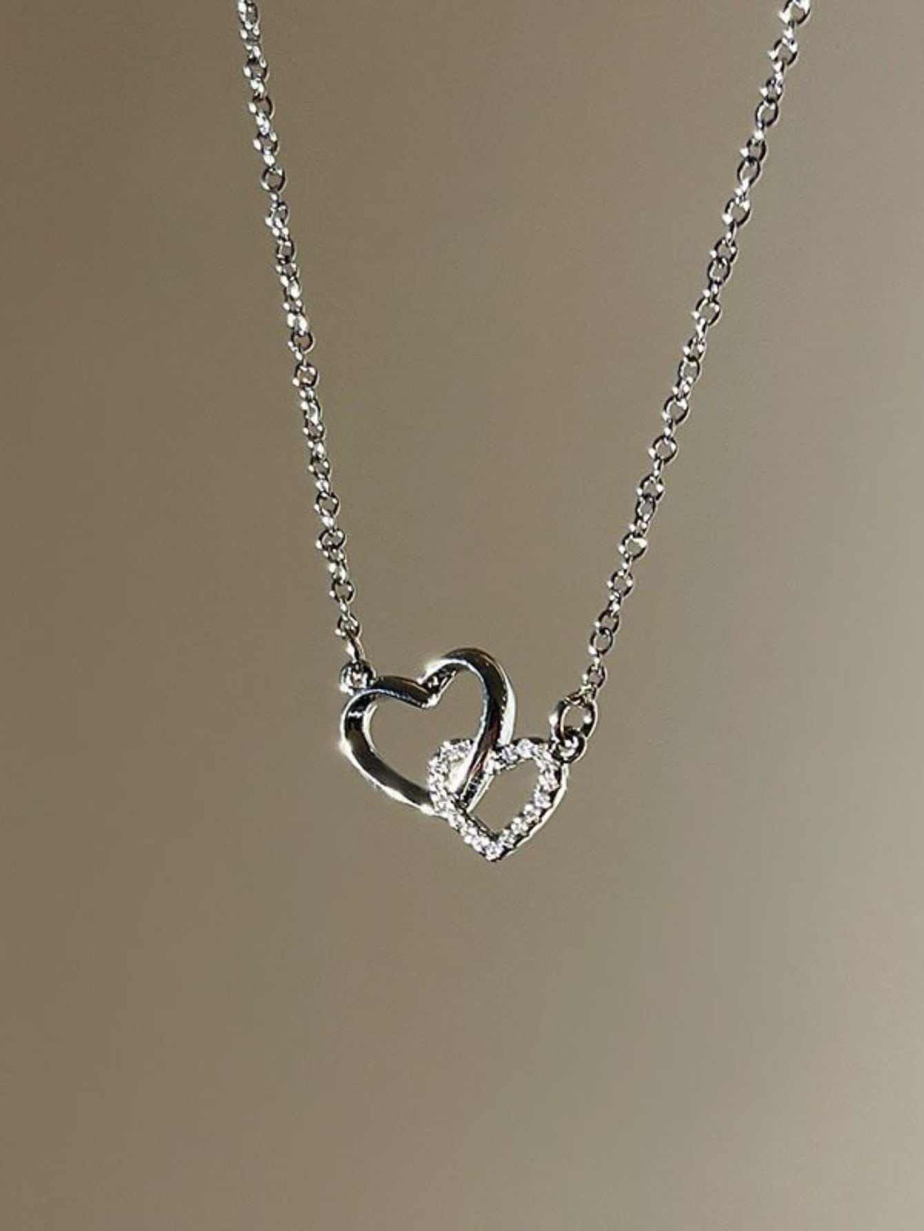1 Pieza Collar De Colgante De Corazón De Doble Anillo Con Un Diseño Tierno Y Dulce Y Circonias Cúbicas