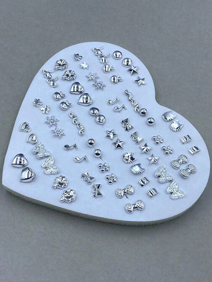 36 pares Juego surtido de aretes de botón hipoalergénicos de plástico con diseños de corazón, estrella, mariposa, corona y nota musical para mujeres