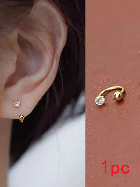 Nooxian 1 Pendiente De Perforación De Hélice En Forma De C Pavimentada Con Circonita Cúbica De Acero Inoxidable Dorado Para Mujer