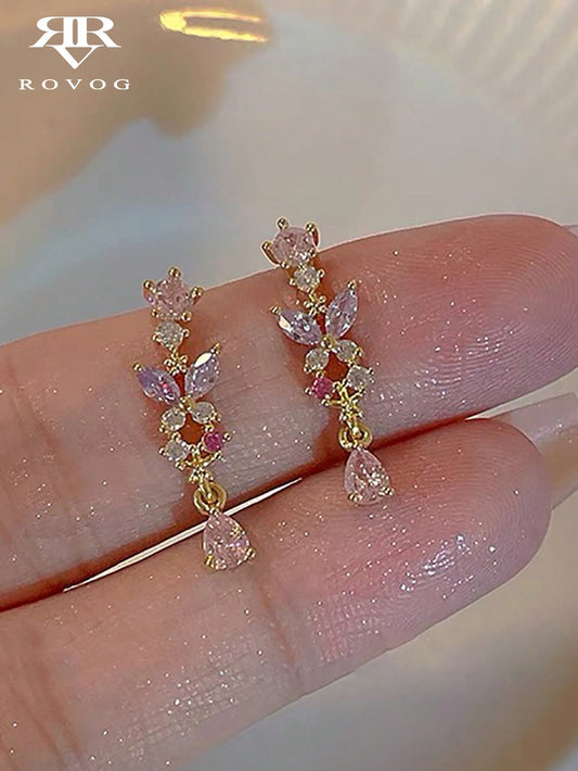 1 par de aretes dulces y exquisitos con forma de gota de agua y mariposa, lujosos, elegantes y únicos, adornados con piedras de imitación artificiales, adecuados para fiestas, vacaciones, citas y como regalos para mujeres