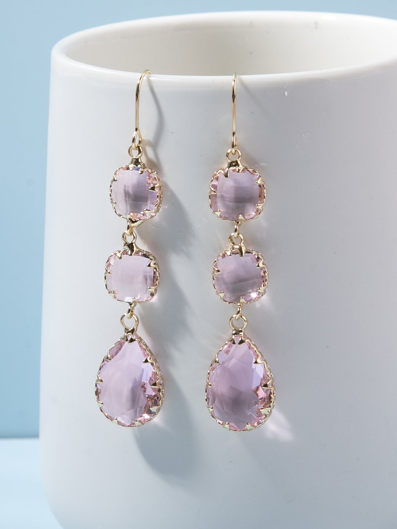 1 par de pendientes de mujer de cristal transparente con bisel metálico, ganchos para las orejas brillantes y lujosos, adecuados para uso diario, fiesta, noche, regalo