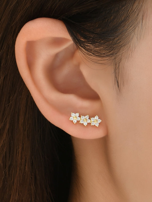 C3012 1 pieza pendientes de tachuela con diseño de flor zirconia cúbica joya de cobre