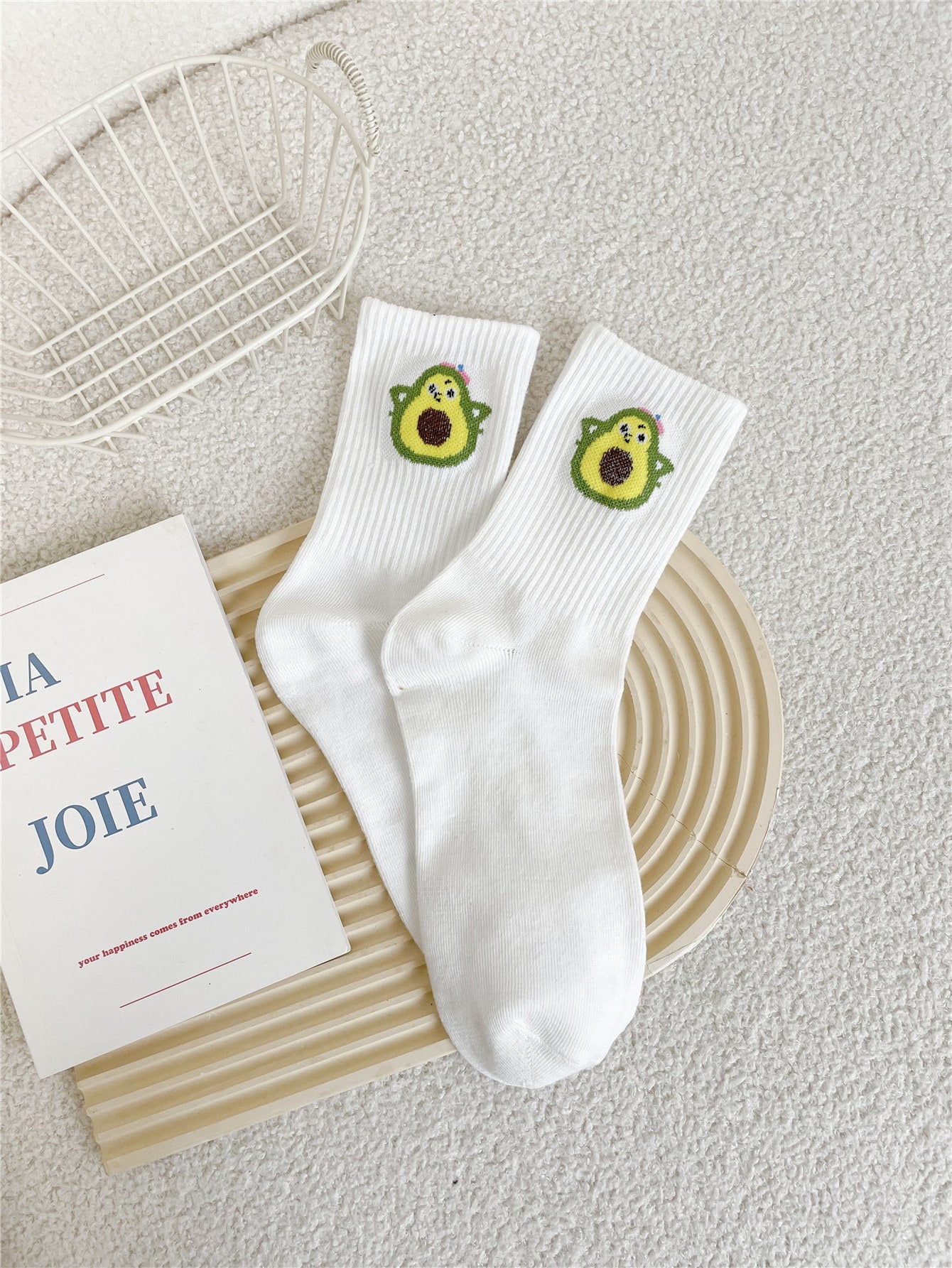 1 par de calcetines medianos impresos para mujer, versátiles para todas las estaciones
