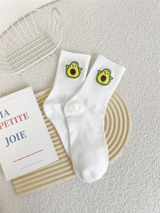1 par de calcetines medianos impresos para mujer, versátiles para todas las estaciones